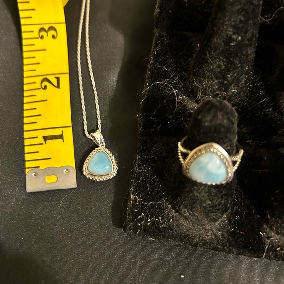 Jewelry - Like New Beautiful Sterling Silver Larimar Ring And Necklace From The Caribbean